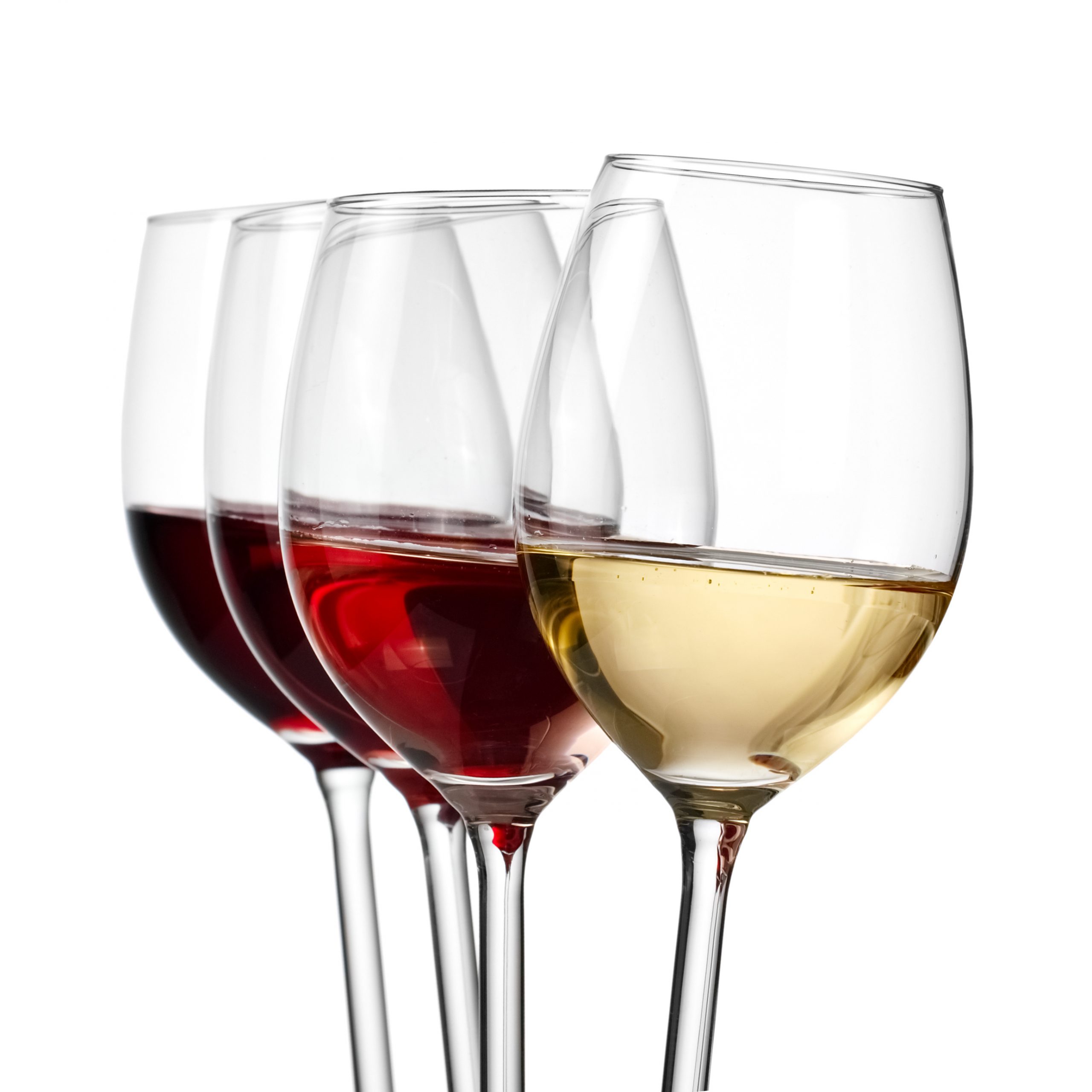 verres de vins blancs, rosés et rouges 